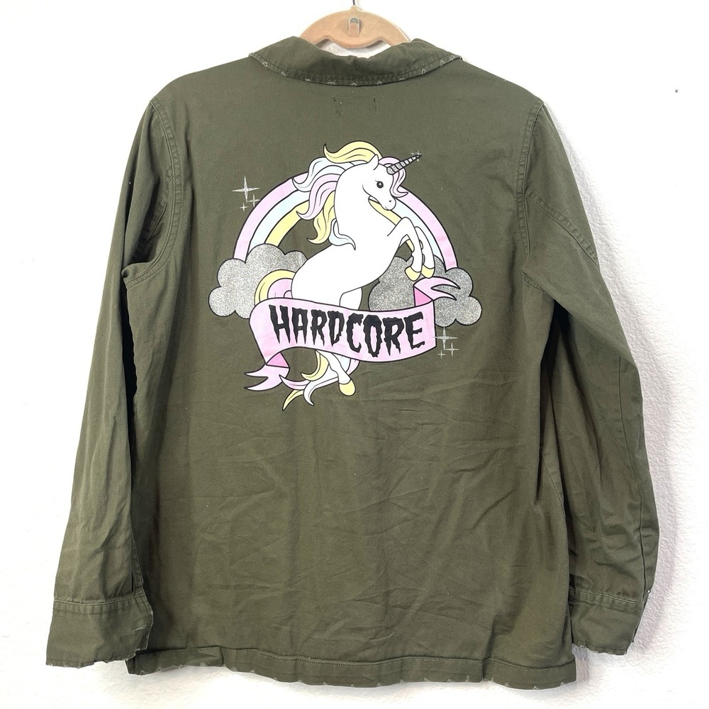 Hot Topic Hardcore Unicorn Womens Military Jacket  Size L Cute Goth Mall Goth‎ - Picture 12 of 13